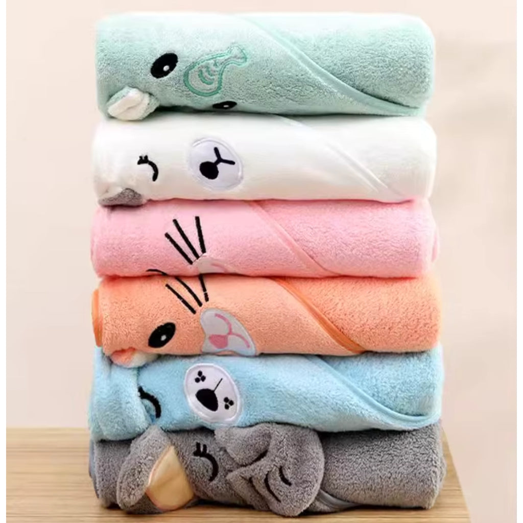 Toalla baño bebé - Elefante Verde agua