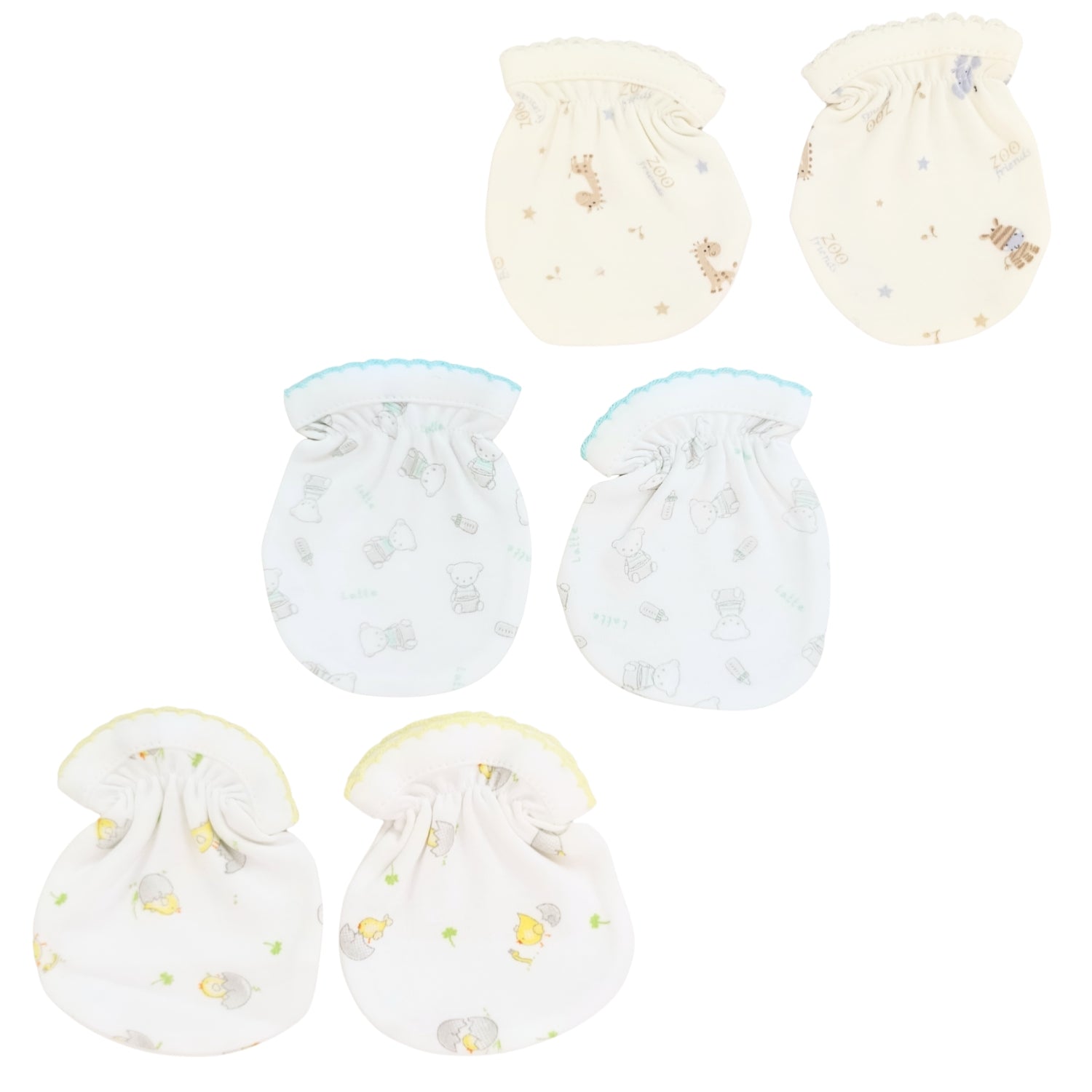 Mitones de Algodón para Recién Nacido Niño  | Set x3 Pares | T2202