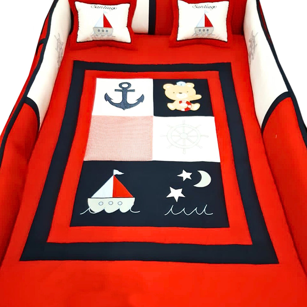Set de Cama Cuna Cajonera y 4 protectores  - Prestige - Mar Roja