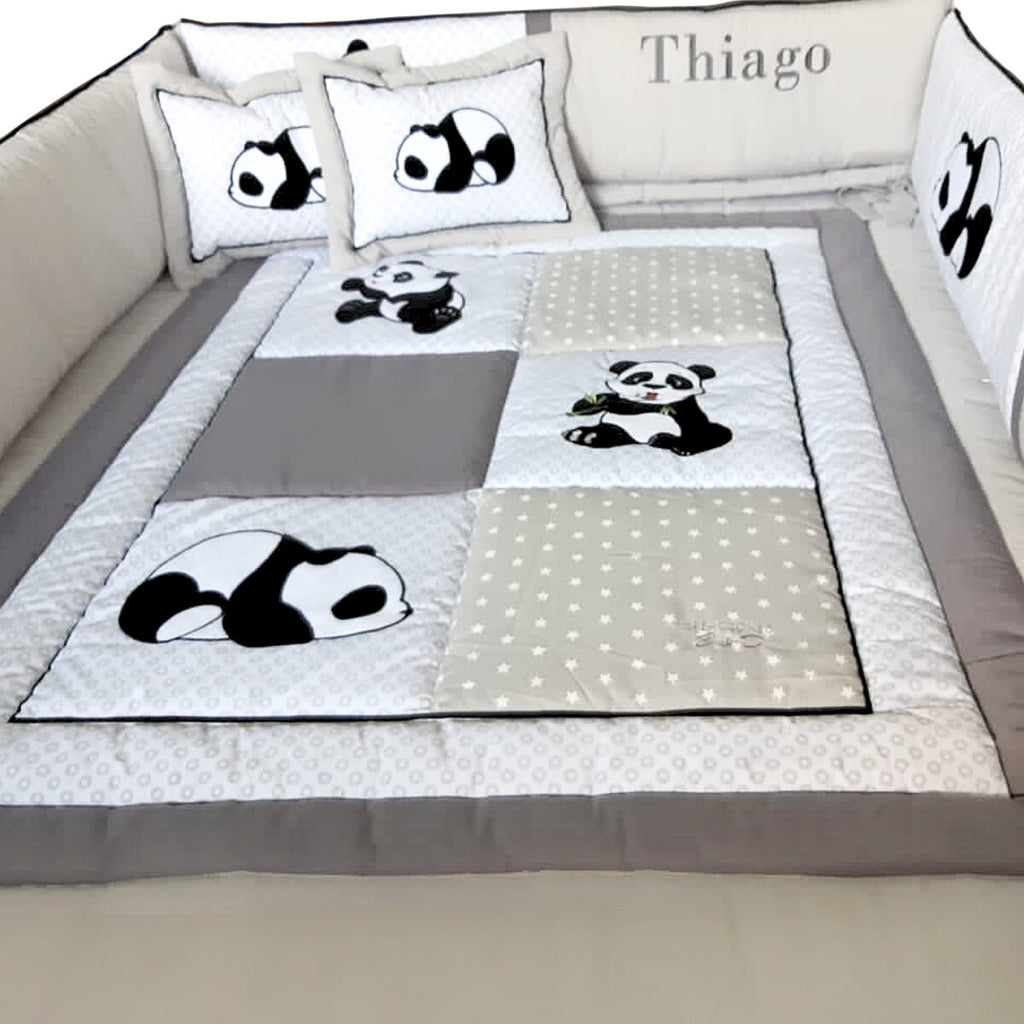 Set de Cama Cuna Cajonera y 4 protectores - Prestige - Panda Gris
