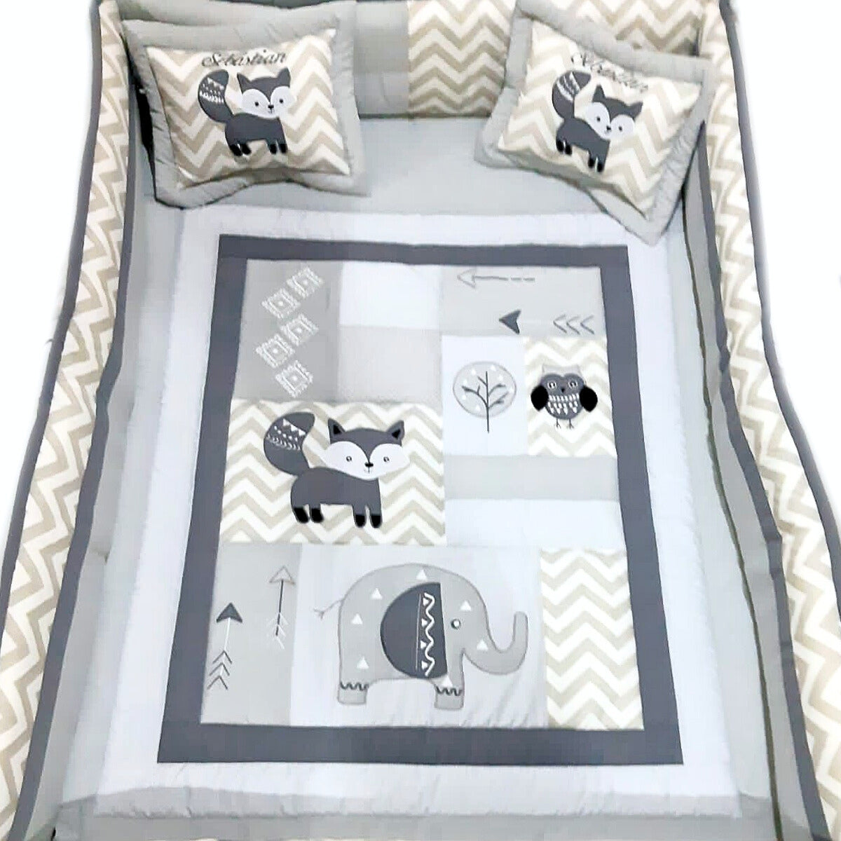 Set de Cama Cuna Cajonera y 4 protectores - Prestige - Zorito Gris
