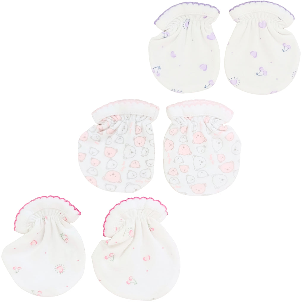 Mitones de Algodón Niña para Recién Nacido | Set x3 Pares | T2202