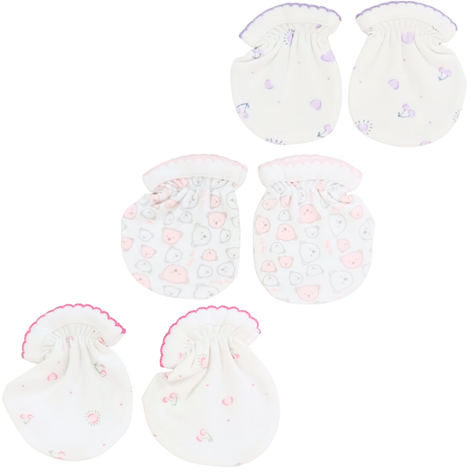 Mitones de Algodón Niña para Recién Nacido | Set x3 Pares | T2202