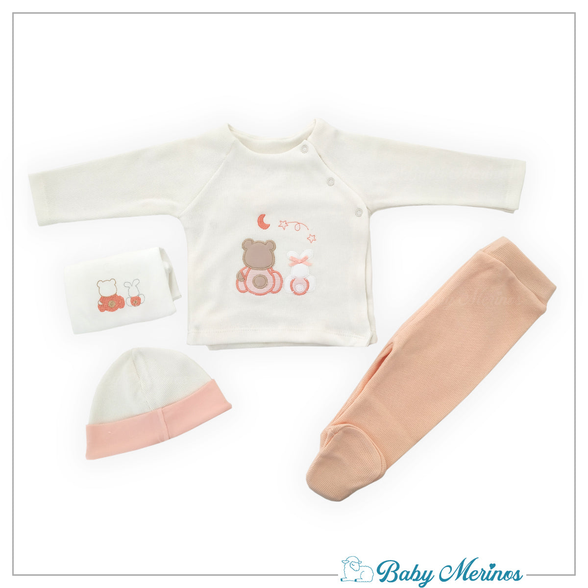 Conjunto Bebe - punto ingles - Amigos duo - Crema-Melon