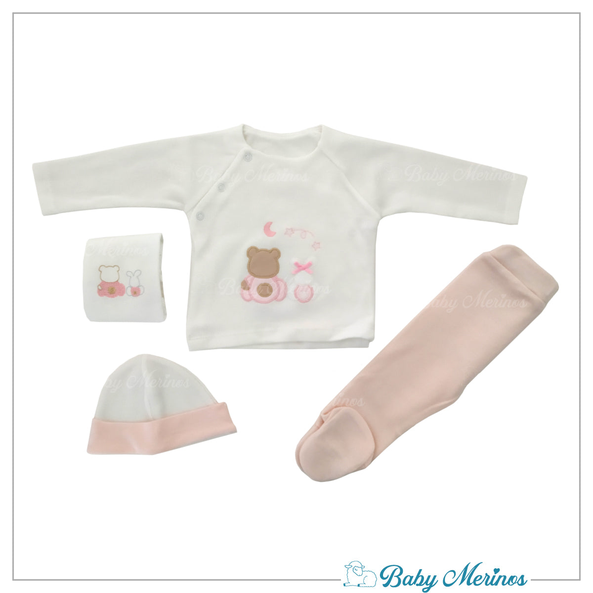 Conjunto Bebe - punto ingles - Amigos duo - Blanco-Rosado
