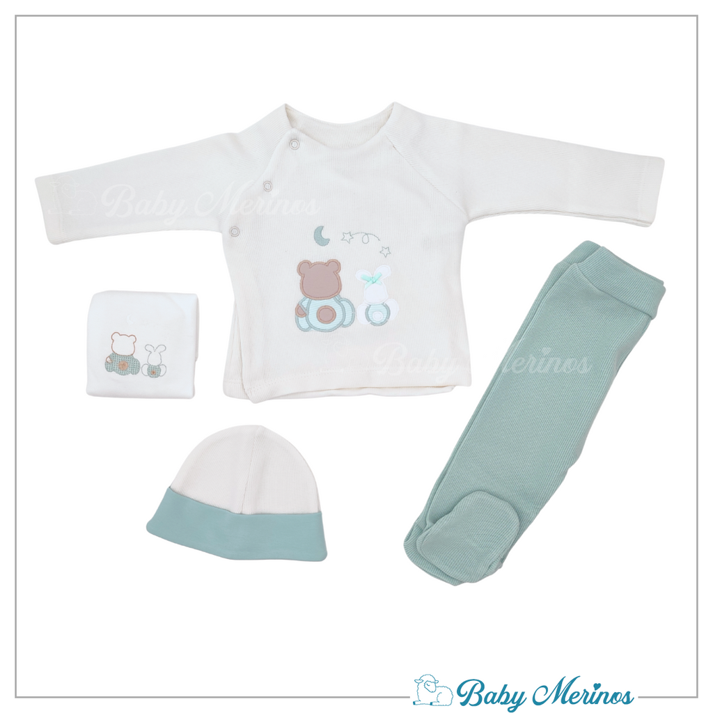 Conjunto Bebe - punto ingles - Amigos duo - Blanco-Verde