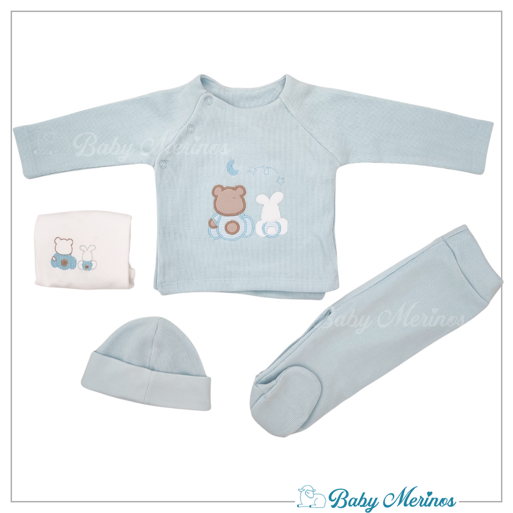 Conjunto Bebe - punto ingles - Amigos duo - Celeste