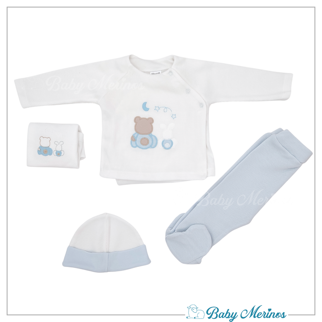 Conjunto Bebe - punto ingles - Amigos duo - Blanco-Celeste