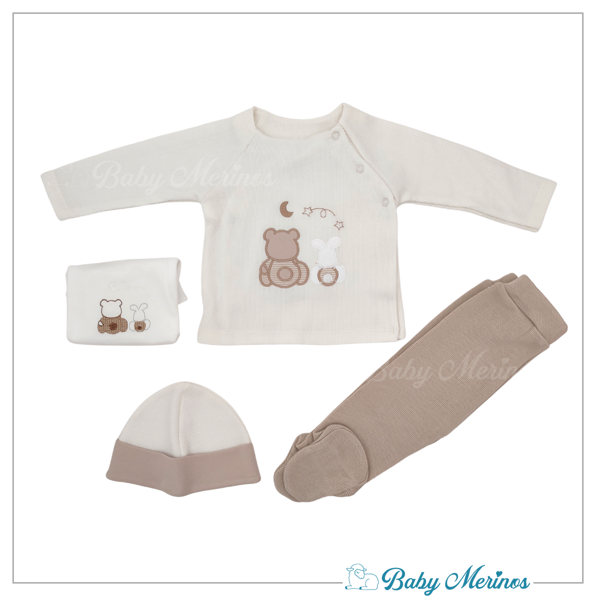 Conjunto Bebe - punto ingles - Amigos duo - Crema-Beige